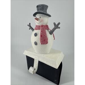 Metal Christmas Stocking Holder‎ Mantel Snowman w/Glitter Frosty